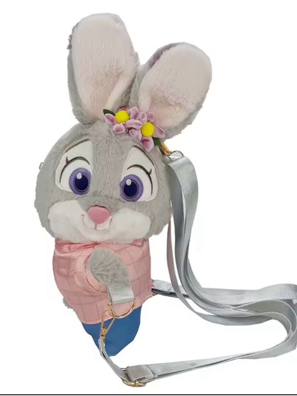 Plush Bunny Crossbody Bag - Gray and Pink Kids Toy Purse